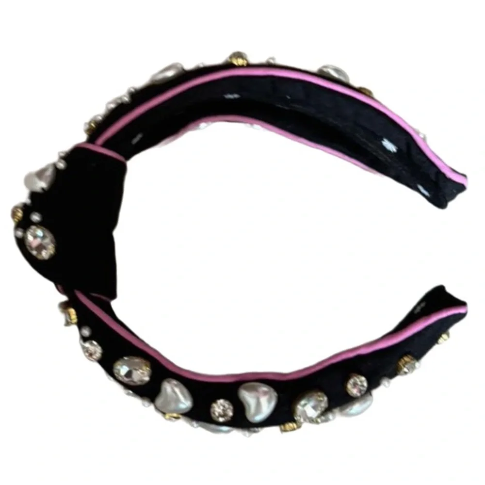 Lele Sadoughi x Roller Rabbit Black and Pink Jewel Embellished Headband - Picture 3 of 3